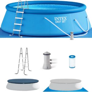 Easy Set Inflatable Swimming Pool Set: 15ft x 48in – Includes 1000 GPH Cartridge Filter Pump – Removable Ladder – Pool Cover – Ground Cloth