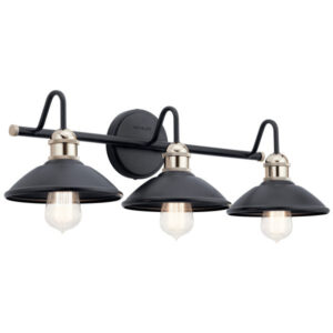 45945BK Clyde 26.25-in 3-Light Black Industrial Vanity Light