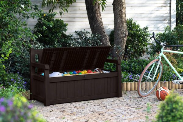 70 Gallon Storage Bench Deck Box for Patio Furniture, Front Porch Decor and Outdoor Seating �� Perfect to Store Garden Tools and Pool Toys, Brown - Image 2
