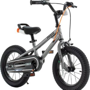 Royalbaby Freestyle 7 Kids Bike Toddlers 14 Inch Wheel Dual Handbrakes Bicycle Beginners Boys Girls Ages 3-5 Years, Kickstand and Water Bottle Included, Gray