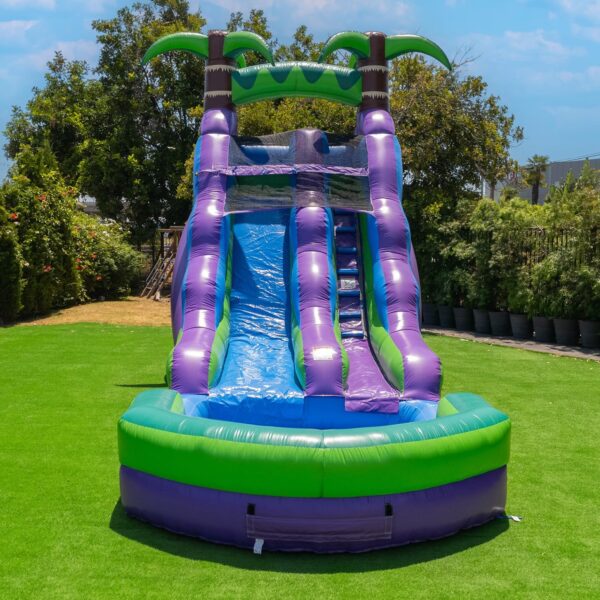 16’ Purple Tropical Lightweight Premium Commercial Grade Water Slide Inflatable with Attached Pool for Kids and Adults (with Blower), Wet Dry Use, Summer Fun - Image 2