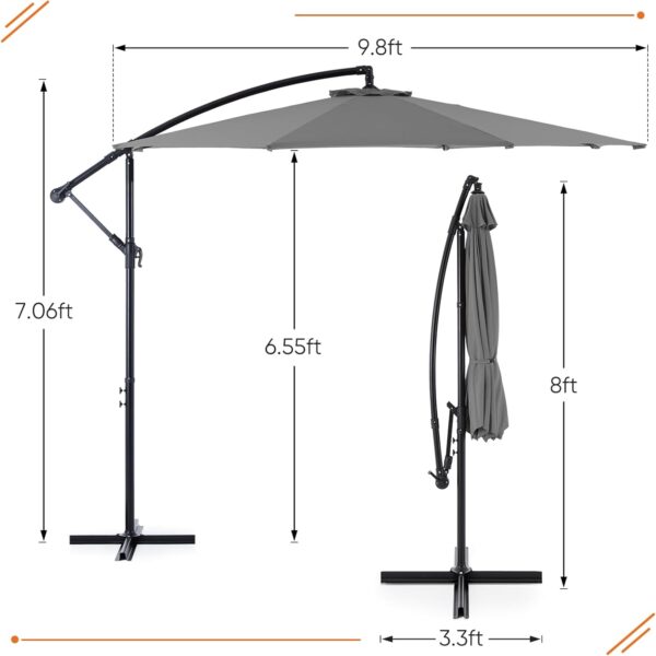 9.8FT Offset Patio Umbrella Hanging Cantilever Umbrella Outdoor Sun Shade with Easy Tilt Adjustment, 8 Ribs, UV Protection for Backyard, Lawn, Garden and Pool, Blue - Image 2