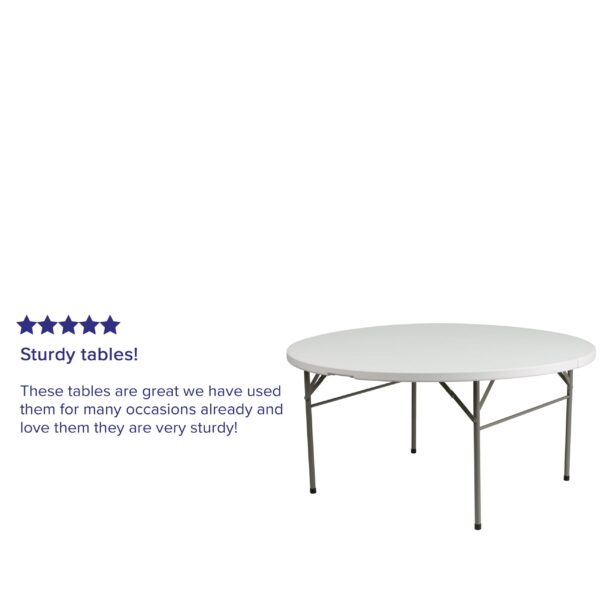 Flash Furniture Scarborough 5-Foot Round Bi-Fold White Plastic Folding Table with Carrying Handle - Image 12
