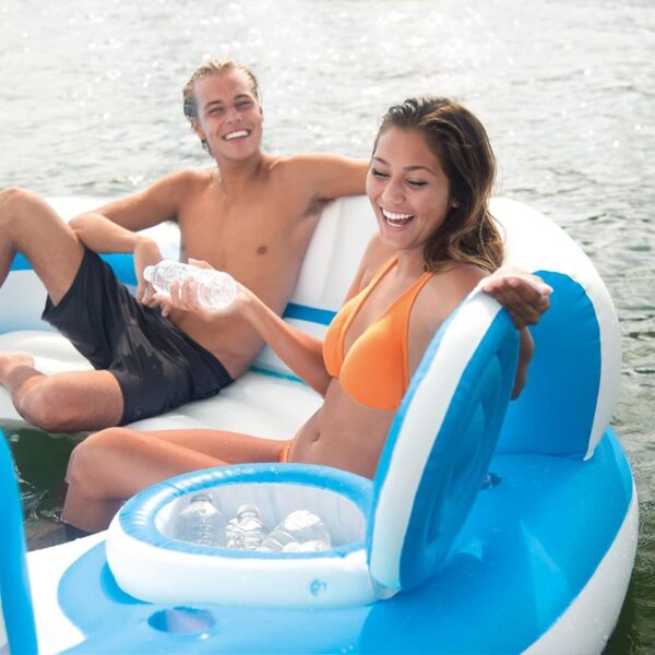 145 x 125 x 20 Inch Splash N Chill Inflatable Lake and Pool Relaxation Island Lounger Seat for up to 7 Adults, Blue and White - Image 4