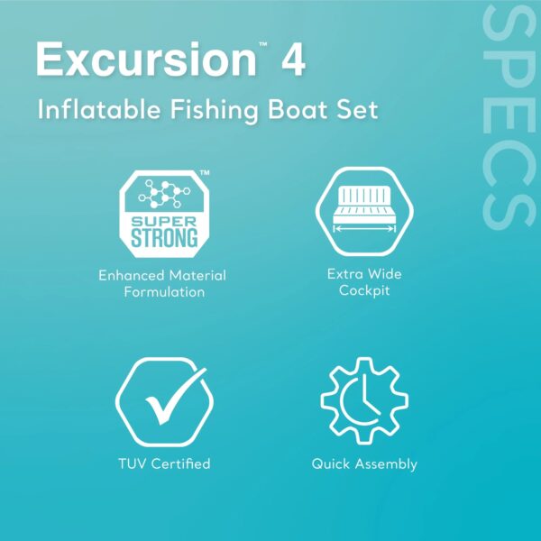 Excursion 4 Inflatable Rafting Fishing 4 Person Boat Set with Oars and Pump - Image 16