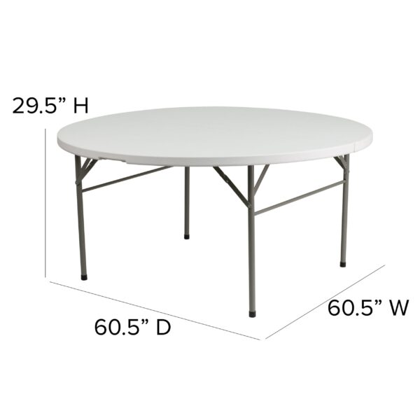 Flash Furniture Scarborough 5-Foot Round Bi-Fold White Plastic Folding Table with Carrying Handle - Image 13