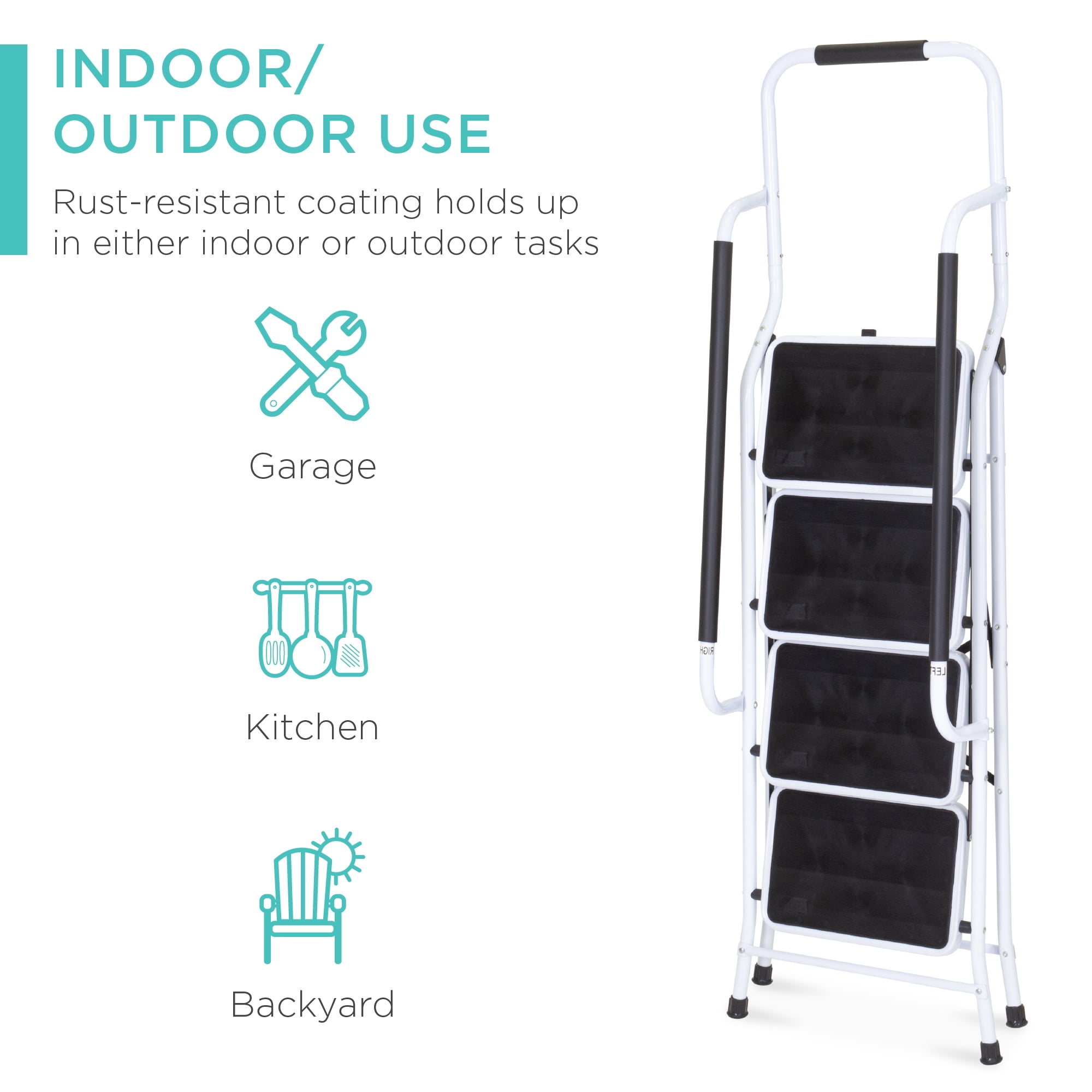 Best Choice Products 4-Step Portable Folding Anti-Slip Steel Ladder w/ Handrails, Attachable Tool Bag - 2