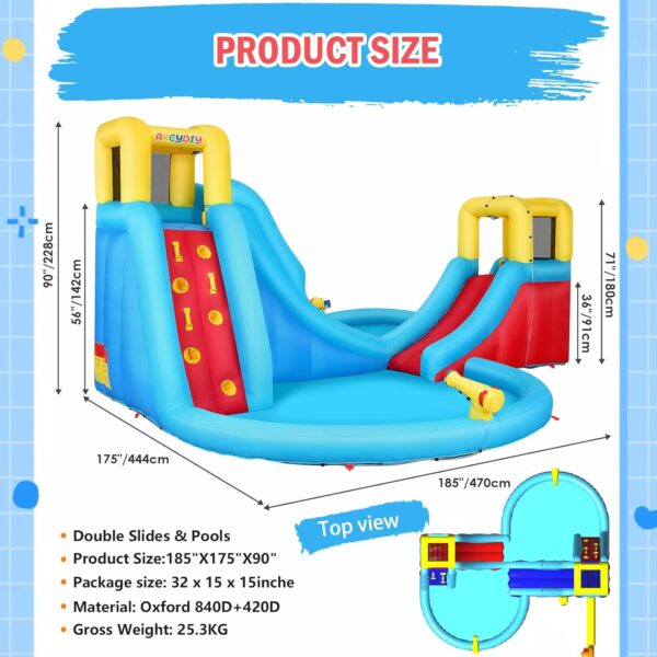 Inflatable Water Slide, 6 in 1 Outdoor Inflatable Water Park with Climbing, Basketball Rim, Splash Pool, Water Cannon, Blow up Water Slides for Kids Backyard - Image 2