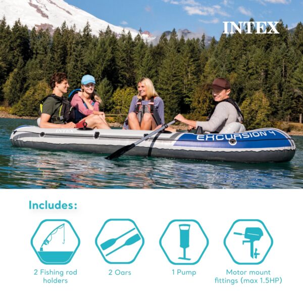 Excursion 4 Inflatable Rafting Fishing 4 Person Boat Set with Oars and Pump - Image 19