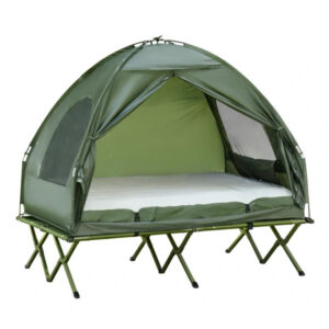 Extra Large Compact Pop Up Portable Folding Outdoor Elevated Camping Cot Tent Combo Set in Dark Green
