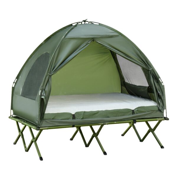 Extra Large Compact Pop Up Portable Folding Outdoor Elevated Camping Cot Tent Combo Set in Dark Green - Image 11