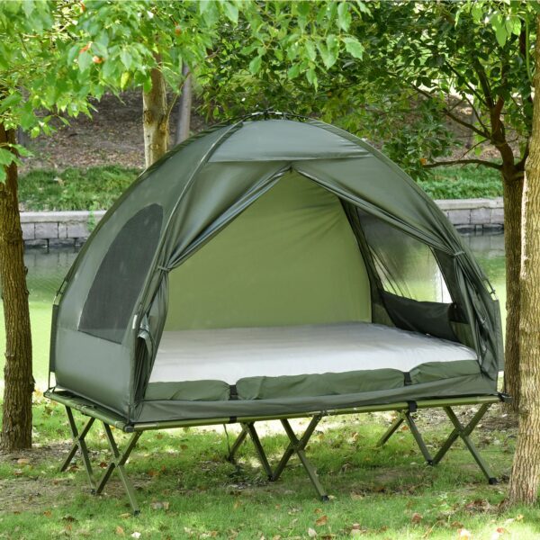 Extra Large Compact Pop Up Portable Folding Outdoor Elevated Camping Cot Tent Combo Set in Dark Green - Image 20