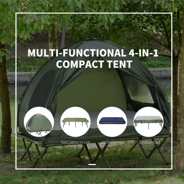 Extra Large Compact Pop Up Portable Folding Outdoor Elevated Camping Cot Tent Combo Set in Dark Green - Image 18