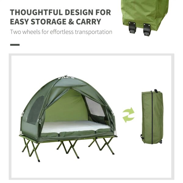Extra Large Compact Pop Up Portable Folding Outdoor Elevated Camping Cot Tent Combo Set in Dark Green - Image 17
