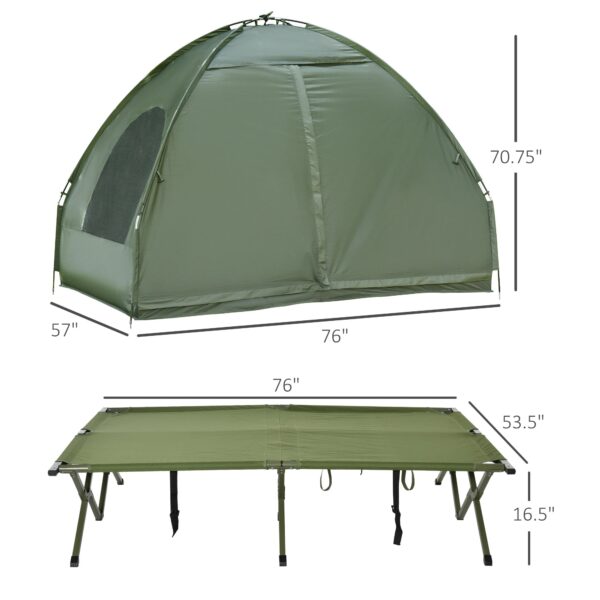 Extra Large Compact Pop Up Portable Folding Outdoor Elevated Camping Cot Tent Combo Set in Dark Green - Image 19