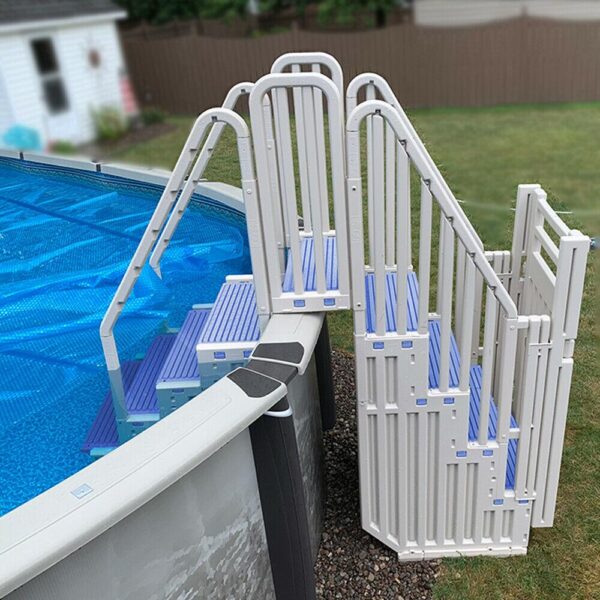 Confer Warm Gray Above Ground Blue Swimming Pool System w/ Blue Steps & Closure - Image 3