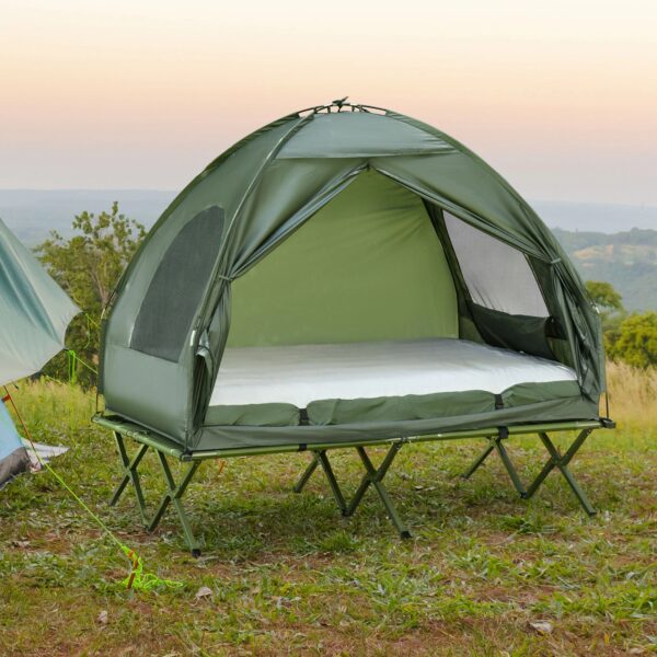 Extra Large Compact Pop Up Portable Folding Outdoor Elevated Camping Cot Tent Combo Set in Dark Green - Image 14