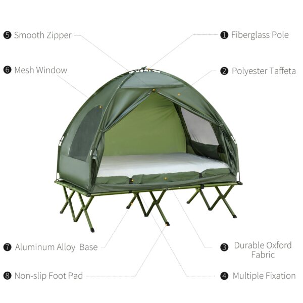 Extra Large Compact Pop Up Portable Folding Outdoor Elevated Camping Cot Tent Combo Set in Dark Green - Image 15