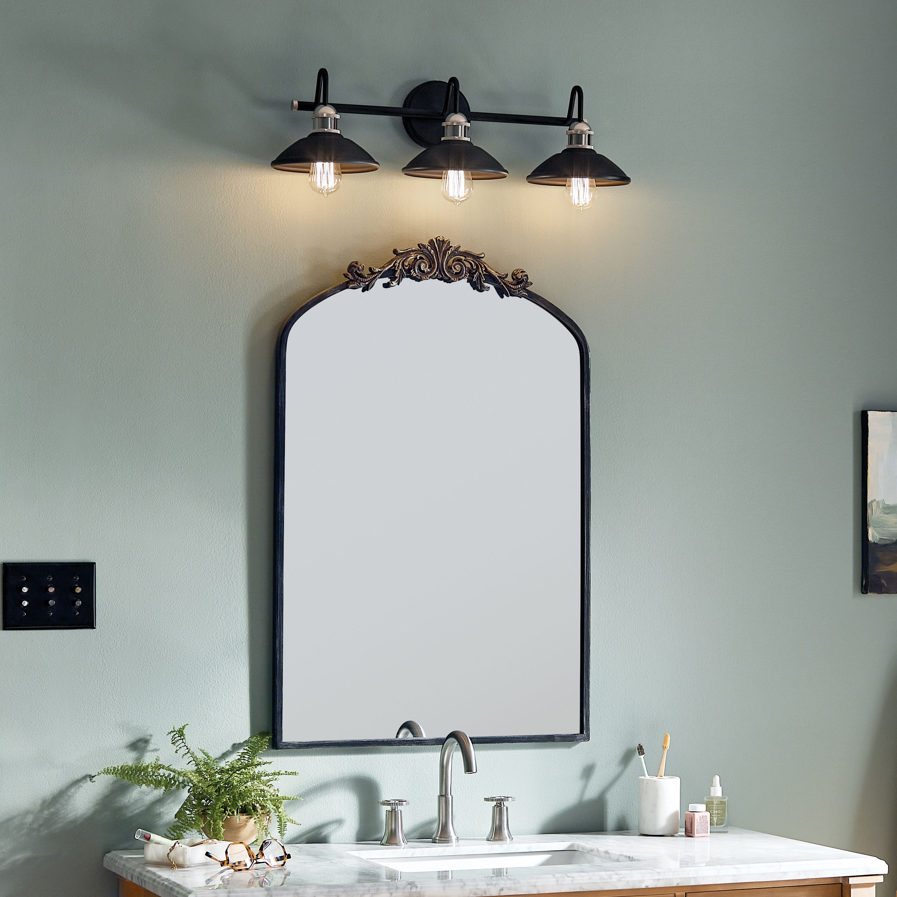 Kichler Clyde 26.25-in 3-Light Black Industrial Vanity Light - 3