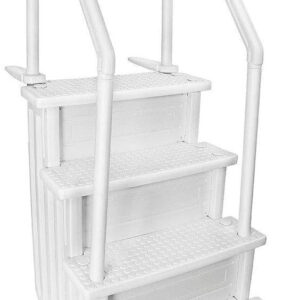 Ground Anti-Slip Pool Steps to Deck | Safety Swimming Pool Ladder | Designed for Above Ground Swimming Pools | Holds Up to 400 Pounds | White
