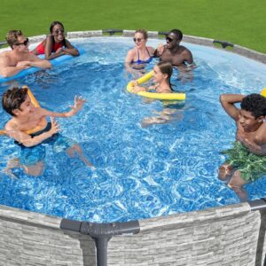 Above Ground Swimming Pool w/ Pump, Cover, & Ladder, 14' x 48", Steel Pro MAX, Gray - Backyard Outdoor Round Pool w/ Filter, 42-Inch Deep Water