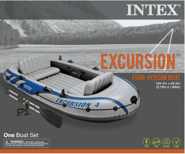 Excursion 4 Inflatable Rafting Fishing 4 Person Boat Set with Oars and Pump - Image 20