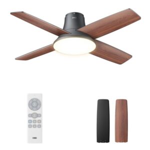 Dreo Ceiling Fans with Lights, 44  Low Profile Black Ceiling Fan with Remote Control for Bedroom