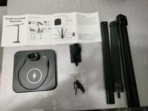 AKRRYR LED Desk Lamp for Home Office, Double Head 24W Desk Lamp with USB Charging Port & Wireless Charger