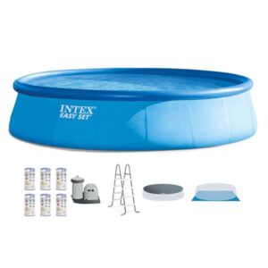 Easy Set 18 Foot by 48 Inch Round Inflatable Above Ground Swimming Pool, Blue