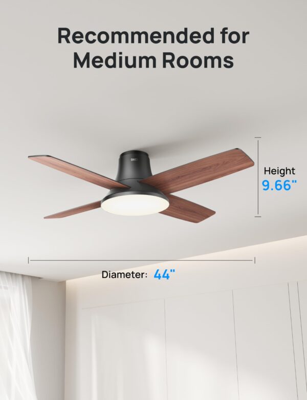 Dreo Ceiling Fans with Lights, 44  Low Profile Black Ceiling Fan with Remote Control for Bedroom - Image 10