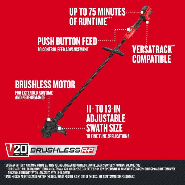 Brushless RP 20-volt Max 13-in Straight Shaft Battery String Trimmer 5 Ah (Battery and Charger Included) - Image 18
