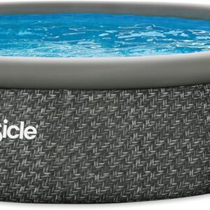 12 Foot by 36 Inch Quickset Round Inflatable Ring Top Outdoor Above Ground Swimming Pool Set with Pump and Cartridge Filter, Dark Herringbone