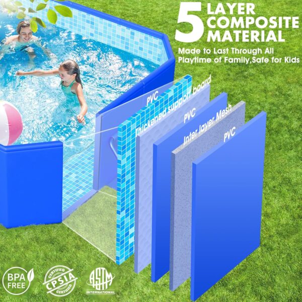 Foldable Pool, Large Non-Inflatable Swimming Pool For Kids,Adult Collapsible Pools Hard Plastic Shell, Oversized Thickened,Portable Folding Kids Pools for Backyard-Mosaic Design-115"x66"x20" - Image 2