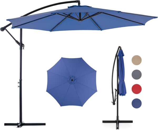 9.8FT Offset Patio Umbrella Hanging Cantilever Umbrella Outdoor Sun Shade with Easy Tilt Adjustment, 8 Ribs, UV Protection for Backyard, Lawn, Garden and Pool, Blue - Image 4