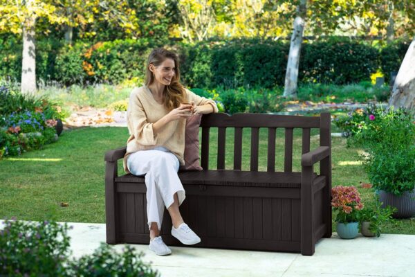 70 Gallon Storage Bench Deck Box for Patio Furniture, Front Porch Decor and Outdoor Seating �� Perfect to Store Garden Tools and Pool Toys, Brown - Image 5