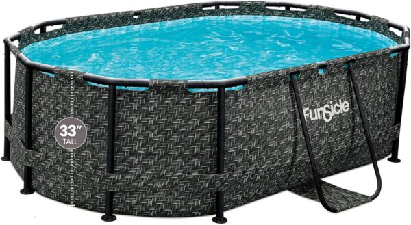 167 by 98 by 39.5 Inches Oasis Designer Oval Frame Outdoor Above Ground Swimming Pool Pool Set with Accessories, Dark Herringbone Gray