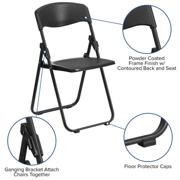 Flash Furniture 6 Pack HERCULES Series 500 lb. Capacity Heavy Duty Black Plastic Folding Chair with Built-in Ganging Brackets - Image 20