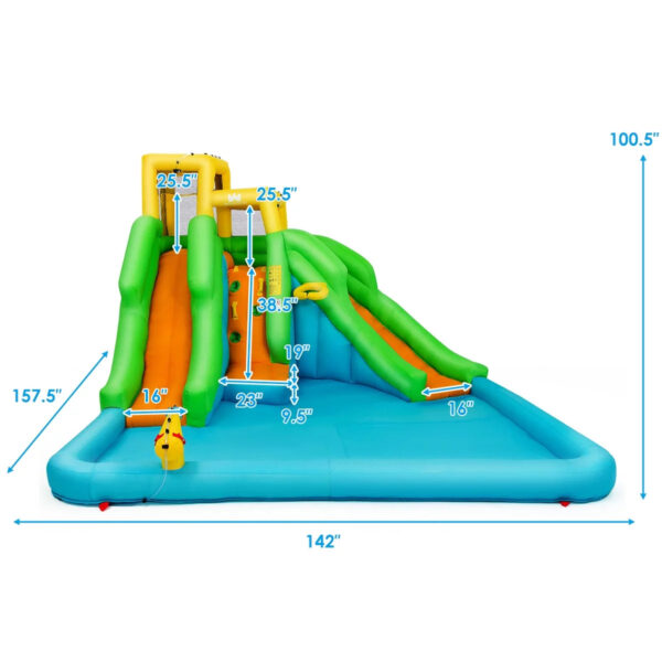 Inflatable Water Park Bounce House w/Climbing Wall Two Slides and Splash Pool - Image 2