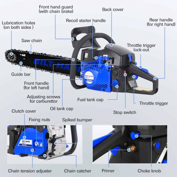 BILT HARD 18 Inch Gas Chainsaw, 46cc 2.2 HP Gas Power Chain Saw with Automatic Oiler, 2-Cycle Engine, Petrol Handheld Gasoline Chainsaws - Image 14