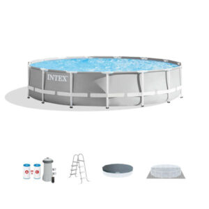 15 Foot x 42 Inch Prism Frame Above Ground Outdoor Backyard Swimming Pool Set, Gray