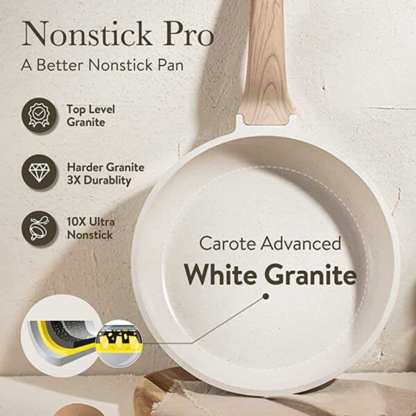 CAROTE Pots and Pans Set Nonstick, White Granite Induction Kitchen Cookware Sets, 10 Pcs Non Stick Cooking Set w/Frying Pans   Saucepans - Image 11