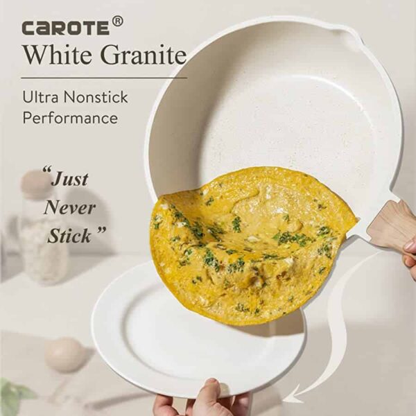 CAROTE Pots and Pans Set Nonstick, White Granite Induction Kitchen Cookware Sets, 10 Pcs Non Stick Cooking Set w/Frying Pans   Saucepans - Image 10