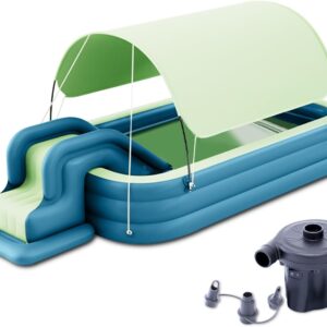 Inflatable Swimming Pool with Water Slide, Inflatable Slide Water Pool with Awning, Inflatable Mega Bouncy Castle Water Park, Swim Centre Pools for Backyard, Garden, Summer Water Party