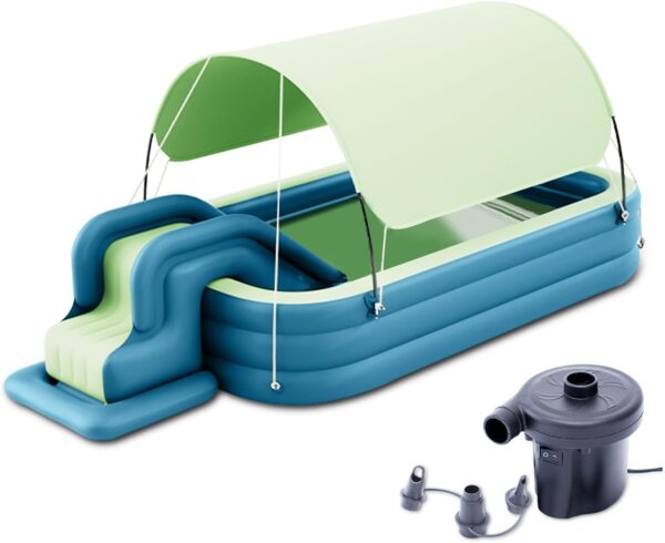 Inflatable Swimming Pool with Water Slide, Inflatable Slide Water Pool with Awning, Inflatable Mega Bouncy Castle Water Park, Swim Centre Pools for Backyard, Garden, Summer Water Party