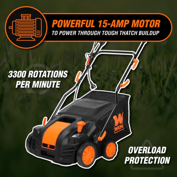 DT1516 16-Inch 15-Amp 2-in-1 Electric Dethatcher and Scarifier with Collection Bag, Black - Image 15
