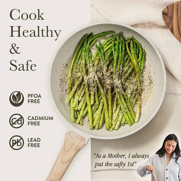 CAROTE Pots and Pans Set Nonstick, White Granite Induction Kitchen Cookware Sets, 10 Pcs Non Stick Cooking Set w/Frying Pans   Saucepans - Image 8