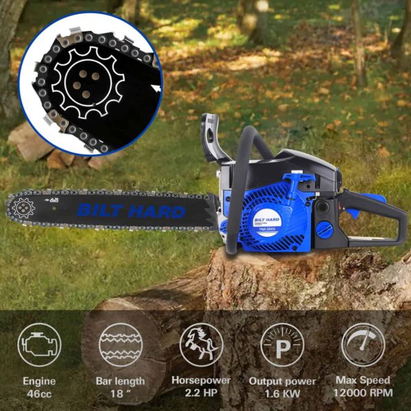 BILT HARD 18 Inch Gas Chainsaw, 46cc 2.2 HP Gas Power Chain Saw with Automatic Oiler, 2-Cycle Engine, Petrol Handheld Gasoline Chainsaws - Image 16
