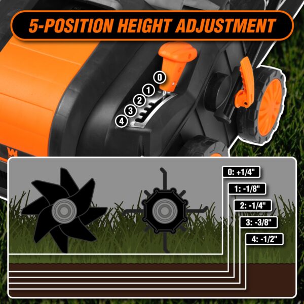 DT1516 16-Inch 15-Amp 2-in-1 Electric Dethatcher and Scarifier with Collection Bag, Black - Image 19
