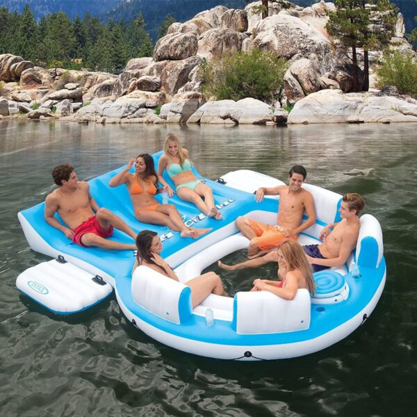 145 x 125 x 20 Inch Splash N Chill Inflatable Lake and Pool Relaxation Island Lounger Seat for up to 7 Adults, Blue and White - Image 3