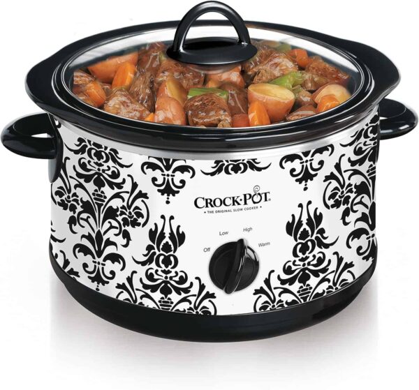 Crock Pot 4.5 Quart Manual Slow Cooker, Damask Pattern, White - Image 4